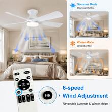 Ceiling Fans With Lights, 40 In Low Profile Ceiling Fan With Light And Remote, Modern Flush Mount Ceiling Fan, LED Dimmable 6 Speed Reversible Quiet, For Bedroom Living Room Kitchen - White - View 6