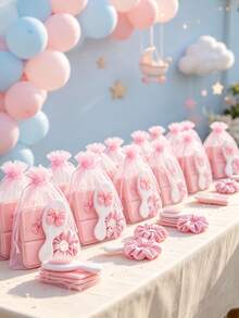 1/6/12sets-Girl's Sweet Bow Style Party Favors: Includes Portable Makeup Mirror, Mini Hair Comb, Hair Scrunchie, Organza Gift Bag - Suitable As Thank You Gifts Or Baby Shower Party Supplies (Basic Bow, Pink) - Multicolor - View 4