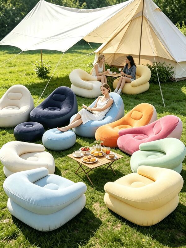 1pc Portable Inflatable Outdoor Leisure Chair, Soft Comfortable U-Shaped Slouchy Sofa Chair, Breathable PVC, Ergonomic Design Modern Lightweight Compact Seat, Outdoor Leisure Lounge Chair Sofa, Suitable For Living Room, Balcony, Camping