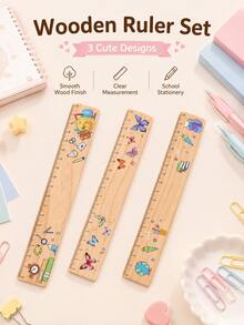 1 buah penggaris kayu dengan cetakan matematika kreatif, alat ukur 18cm untuk perlengkapan sekolah dan kantor, alat bantu yang bagus untuk siswa mengukur, hari pertama sekolah. - MultiWarna - View 8
