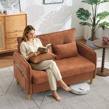 127 Cm 2-Seater Sofa With Armrests, Soft Seat Cushions, Side Pockets, Chenille Fabric - Brown - View 4