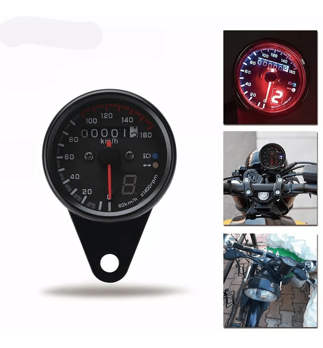 Motorcycle Speedometer With Gear Indicator – LED Backlit. Universal 12V Motorcycle Digital Instrument Panel With Speed, RPM, Gear Position, And Turn Signal Indicators For Cafe Racer, Cruiser, Scooter, And Dirt Bike. - A - View 1
