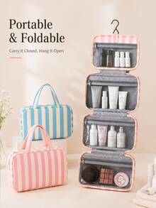 1pc Multi-Functional 4-Fold Hanging Toiletry & Makeup Bag, Large Capacity Travel Cosmetic Organizer With Hook, Portable Wash Bag For Business & Daily Use,Travel Essentials,Dorm Room Essentials College,Home Decor - Multicolor - View 2