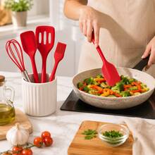 Kit com 5 Utensílios Silicone de Cozinha Vermelho Pincel Espátula Fuê Culinário - A - Visão 4