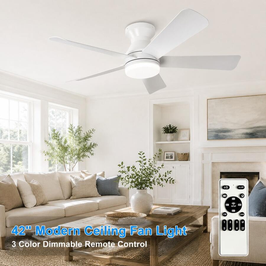 Ceiling Fans With Lights, 40 In Low Profile Ceiling Fan With Light And Remote, Modern Flush Mount Ceiling Fan, LED Dimmable 6 Speed Reversible Quiet, For Bedroom Living Room Kitchen