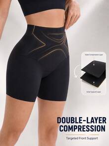 Seamless High Waist Tummy Control Shaping Shorts, No-Trace Body Contour Sculpting - Black - View 4