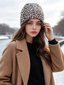 1pc Leopard Print Solid Knit Hat, Windproof, Sun Protection, UV Protection, 3D Texture, Foldable, Fashionable, Versatile, Elegant, Soft & Comfortable, Breathable, Multi-Functional, Flattering, Face-Slimming, Suitable For Beach, Outdoor, Hiking, Cycling - Multicolor - View 5