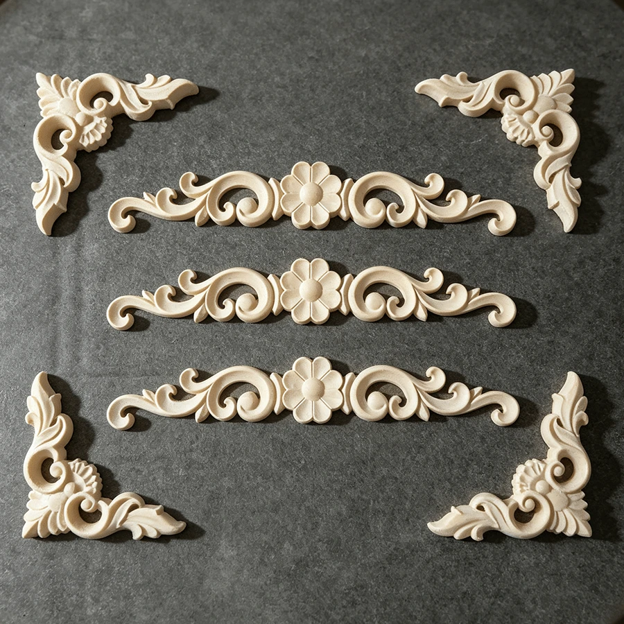 7pcs Solid Wood Carving Horizontal Flowers And Corner Flowers, Home Decorations, Woodworking Supplies, Suitable For Cabinets, Doors And Windows, Background Walls, Porches, Offices And Other Decorations, Holiday Decorations, DIY Decorations. - Multicolor - View 1
