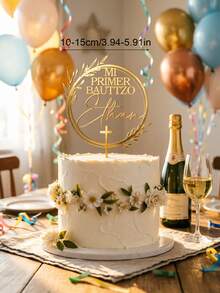 Personalized Christening Cake Topper With Floral Wreath / Custom Christening Cake Topper / Boho Style Floral God Bless Cake Topper / First Holy Communion - C-cake Label B - View 3