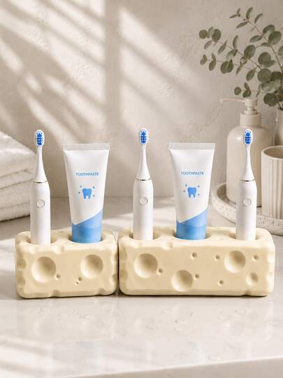 Cute Cheese Shape Toothbrush Holder, Multifunctional Toothpaste & Electric Toothbrush Storage Organizer, Bathroom Counter Decor