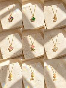 4/6/8/10pcs French Elegant Style Multi-Element Series Floral Pendant Stainless Steel Women's Jewelry Set Suitable For Daily Wear/Party/Commute/Business/Holiday Gift - Yellow Gold - View 7