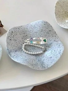 1pc Asymmetrical Wavy Splatter Ceramic Jewelry Dish, Ins Style Casual Wavy Asymmetric Design Jewelry Tray, Mixed Color Sand Texture Premium Soft Fragrance Aromatherapy Decor. Can Store Jewelry, Hand Cream And Small Items, Suitable For Dressing Table, Desk, Entryway, Atmosphere-Enhancing Soft Decor Ornament. - Multicolor - View 12
