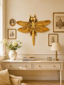 Antique Gold Dragonfly Wall Sculpture, Single Decorative Resin Insect Ornament With Embossed Wing Details, Elegant Nature Wall Decor For Entryway, Fireplace, Dining Room, Bedroom And Housewarming Gift - Multiple Styles - View 3
