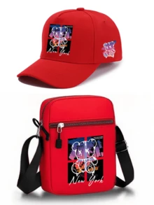 1pc/2pcs Gradient Bear Pattern Design Printed Unisex Curved Brim Baseball Cap And Crossbody Bag, Street Fashion Outdoor Sports Baseball Cap Curved Brim Baseball Cap And Bag, Adjustable, Gift For Yourself Or Friends - Multicolor - View 16