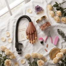 QWD Kit de práctica de uñas para principiantes y avanzados: mano de maniquí flexible para practicar uñas, mano de práctica falsa con dedos móviles, 200 puntas de uñas, lima, cepillo y cortaúñas, perfecto para principiantes y profesionales del arte de las uñas. - Juego 6 en 1 - Ver 1