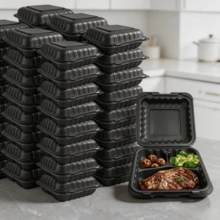 FookmeKag [48 Sets] Black 3 Compartments], Plastic Food Preparation Container, Made Of PP Material, Reusable, Can Be Put In Dishwasher, Microwave Oven & Freezer, Suitable For Food Preparation, Christmas Parties, Halloween Events, Gifts, Kitchen. - 規格 - 查看 2