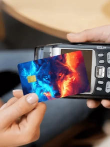 1pc Flame Wolf Official Credit Card Sticker Privacy Protection Card Skin, Ice & Fire Wolf Holiday Gift PVC Material Anti-Fingerprint Anti-Scratch Wear-Resistant Card Sleeve Skin, Suitable For Men, Women, Couples, Small Chip Card, Bank Card Decoration Sticker, Credit Card, Transportation Card, Student Campus Card Personalized DIY - Type a - View 5