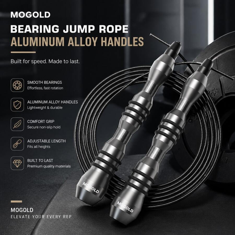 MOGOLD Precision Bearing Jump Rope – Aluminum Alloy Handles, Steel Wire Cable, Non-Slip Silicone Grip, Adjustable Length For All Fitness Levels - T77-dS - View 1
