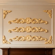 7pcs Solid Wood Carving Horizontal Flowers And Corner Flowers, Home Decorations, Woodworking Supplies, Suitable For Cabinets, Doors And Windows, Background Walls, Porches, Offices And Other Decorations, Holiday Decorations, DIY Decorations. - Multicolor - View 7