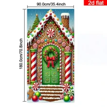 2D Flat Christmas Gingerbread House Door Curtain, Cartoon Style Candy Gingerbread House Design With Candy Canes, Colorful Balls And Gingerbread Men, Multi-Color Palette, Durable Polyester, No Power Required, Suitable For Christmas Theme Decoration, Can Be Used For Indoor/Outdoor Wall, Door And Window Decoration, Holiday Atmosphere Decoration, Home, Mall, Studio, Outdoor Scene Universal, Polyester Material, No Power Required - A - View 7