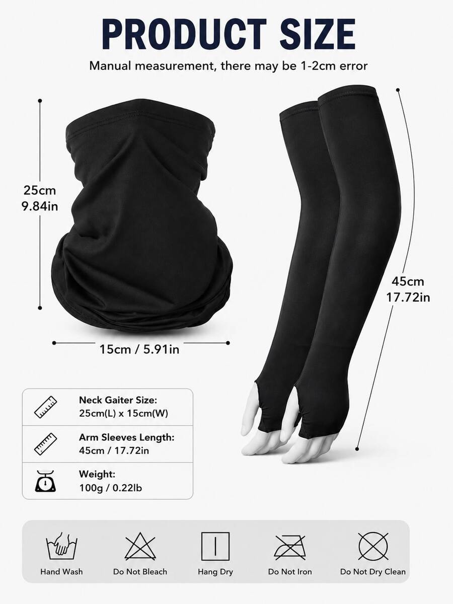 2-In-1 Sun Protection Set, Fingerless Ice Silk Arm Sleeves + Cooling Sun Protection Neck Gaiter, Lightweight And Breathable, Suitable For Cycling, Hiking, Golf And Other Outdoor Sports - Multicolor - View 1