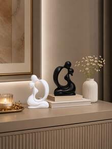1PcModern Minimalist Abstract Couple Sculpture, Nordic Resin Home Decor, Elegant Statues, Suitable For Living Rooms, Bedrooms, Offices, Bookshelves, Desktop Ornaments, Housewarming Gifts, Wedding Anniversaries, Mother's Day, And Valentine's Day. - A - View 3