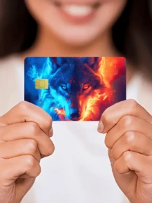 1pc Flame Wolf Official Credit Card Sticker Privacy Protection Card Skin, Ice & Fire Wolf Holiday Gift PVC Material Anti-Fingerprint Anti-Scratch Wear-Resistant Card Sleeve Skin, Suitable For Men, Women, Couples, Small Chip Card, Bank Card Decoration Sticker, Credit Card, Transportation Card, Student Campus Card Personalized DIY - Type a - View 7