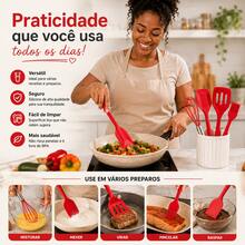 Kit com 5 Utensílios Silicone de Cozinha Vermelho Pincel Espátula Fuê Culinário - A - Visão 7