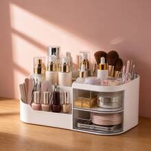 1pc Modern Cosmetic Storage Box With Transparent Drawer, Large Capacity Makeup Organizer, Suitable For Vanity, Bedroom And Bathroom - Multicolor - View 3
