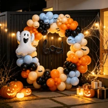92Pcs Halloween Boo Themed Balloon Arch Garland Kit Little Boo Ghost Foil Balloons With 3D Bat Stickers For Spooky Birthday Halloween Boo Party Backdrop Decor - Multicolor - View 2