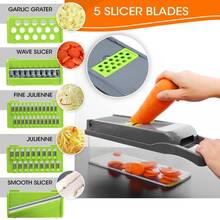 Alat Pemotong Sayuran 14-in-1 dengan 8 Pisau yang Dapat Diganti, Keranjang Pengering Terintegrasi dan Desain Pelindung Tangan, Ember Penyimpanan Kapasitas Besar, Cocok untuk Persiapan Makanan Keluarga, Memotong Dadu, Mengiris, dan Mencincang Bawang Bombay, Kentang, Wortel, dan Buah-buahan - Hijau - View 4