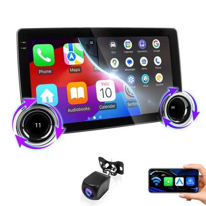 Haudio Radio para coche Android de 10,1 pulgadas, 2+64 GB, pantalla táctil, GPS, radio FM, compatible con WiFi, enlace de espejo y cámara de respaldo AHD.