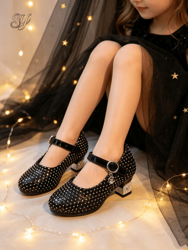 Black Girls Fashion Elegant Bow & Pearl Rhinestone Decor Princess Design Formal Dress Shoes For Wedding, Party, Stage, Spring/Summer/Autumn