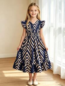 Left Mama Vestido sin mangas a rayas de estilo retro para niñas preadolescentes, de verano - Azul - Ver 1