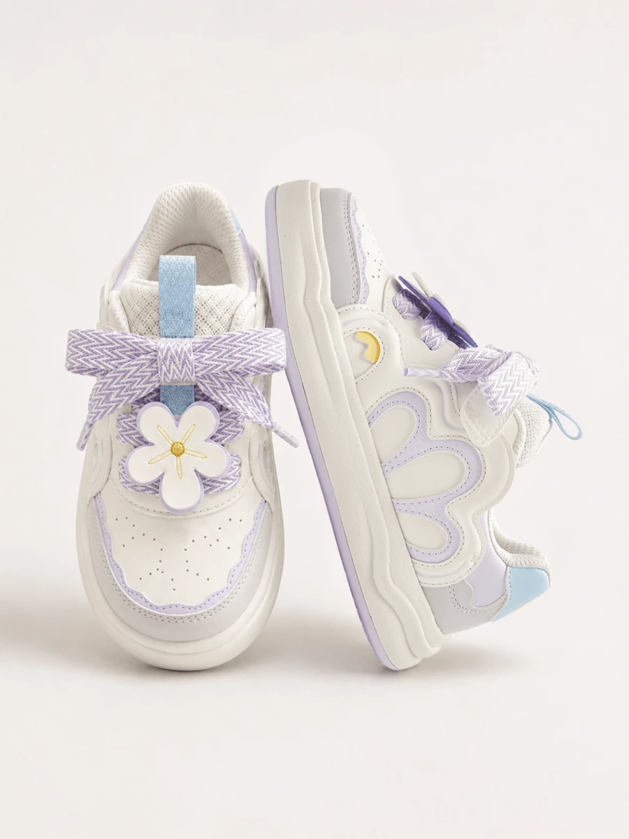 Balabala 2026 Spring/Autumn New Girls' Classic White Sneakers, Breathable Lightweight Casual Shoes - Purple - View 1