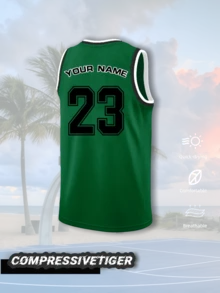Deep Green All-Match Basketball Jersey, Black And White Collar Trim, Simple And Versatile, Customizable Team Name, Personal Name, Competition Number, Upload Team Logo For Printing, Heat Transfer Print Durable And Washable, 2026 Basketball Project - Green - View 3