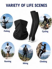 2-In-1 Sun Protection Set, Fingerless Ice Silk Arm Sleeves + Cooling Sun Protection Neck Gaiter, Lightweight And Breathable, Suitable For Cycling, Hiking, Golf And Other Outdoor Sports - Multicolor - View 8
