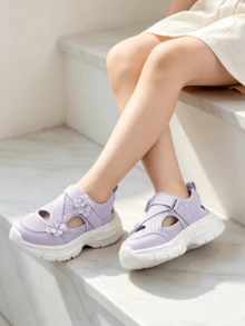 2026 Summer Girls' Breathable Mesh Closed-Toe Sports Sandals, Floral Decor Strappy Non-Slip Sole Children's Sports Sandals, Suitable For Beach, Daily, Outdoor, School - Purple - View 5