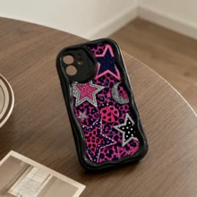 Niche Hot Girl Pink & Black Leopard Print Patchwork Star Glitter Phone Case Compatible With IPhone 17 Pro Max/16/15 Pro/14 Plus/13 Mini/12 Pro Max/11 Pro Galaxy S26 Ultra S25 S24 FE S23 Ultra A56 5G A55 A54 A36 A35 A26 A17 A16 A14 Sweet & Cool Protective Cover - Multicolor - View 5