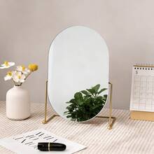 Elegant Gold Oval Vanity Mirror, Fashionable Metal Frame, Polished Glass Mirror Surface, Portable Makeup Mirror For Bedroom And Door Decor, No Power Required, Dorm Decor, Fashionable Mirror Design, Portable Mirror, Decorative Wall Mirror - Multicolor - View 8