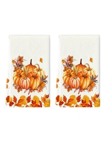 2pcs/4pcs/8pcs Thanksgiving Autumn Maple Leaf Pumpkin Hand Towels, Harvest Festival Bathroom Towels, Dish Cloths, Vintage Farm Style, Suitable For Harvest Festival Kitchen Decor, Thanksgiving Party Event Decoration - Multicolor - View 11