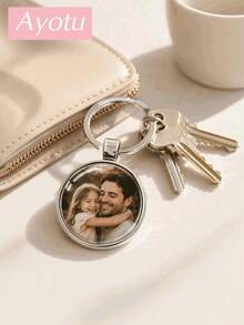 Ayotu Custom Photo Keychain, Personalized Engraved Family Pet Photo, Image Or Logo, Artificial Glass Pendant Keychain, Unisex, DIY Keychain, Creative Gift For Family, Couples, Pets, Classmates, Graduation Season And Birthday - Multicolor - View 2