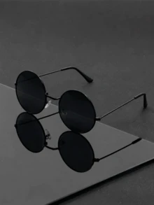 Unisex  Round Metal Frame , Retro   For Driving, Fishing, Designer Brand. - Black - View 1