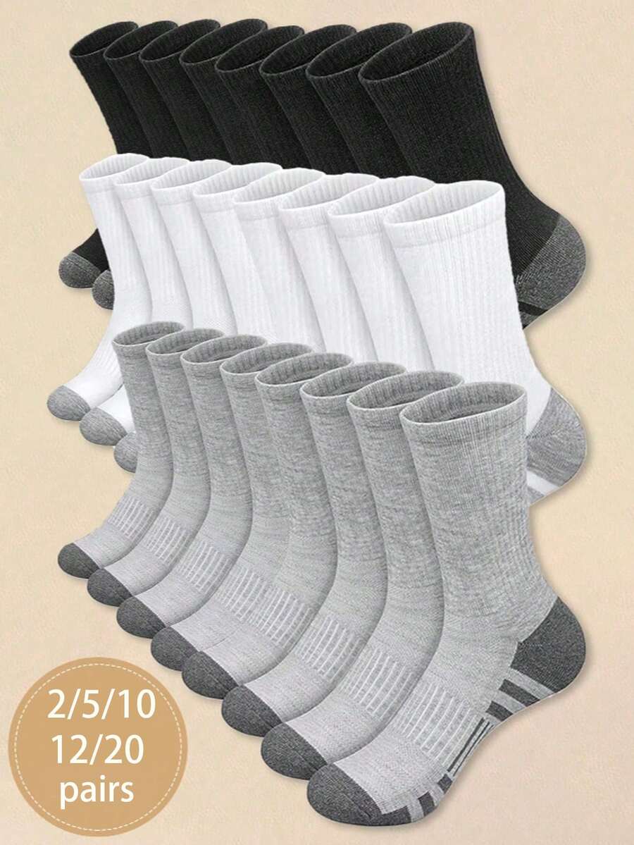 2/5/10/20 双装男士条纹印花中筒袜,休闲舒适,适合日常穿着,简约男士袜子,四季皆宜,运动简约风格中筒袜 - 彩色 - 查看 1