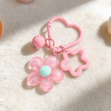 Cute Sequin Flower Hollow Star Keychain, Candy Color Heart-Shaped Spring Key Ring With Mini Bell, Adorable Aesthetic Bag Charm, Suitable For Backpack, Car Keys, Sweet Y2K Accessory Gift For Girls - Star Flower - View 9