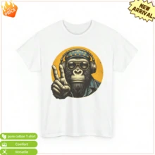 Monkey Music T-Shirt - Funny Novelty Musician Gorilla Unisex Graphic Tee White Top Tops Summer Tops Festival Outfits Women Holiday Night Outfits Festi - White - View 1