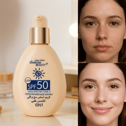 Fond de teint & Écran solaire 2-en-1 SPF 50 | Ultra-léger, imperméable & tenue longue durée | Fini naturel pour tous les types de peau, essentiel de beauté quotidien | Idéal comme cadeau romantique pour les vacances