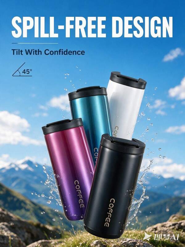 1 ชิ้น แก้วกาแฟพกพา 550 มล. สีม่วงไล่ระดับ ฉนวนกันความร้อน, แก้วสแตนเลสสตีลผนังคู่ฉนวนสุญญากาศ, ฝาปิดกันรั่วออกแบบพลิก, เหมาะสำหรับการเดินทางประจำวันและการเดินทางด้วยรถยนต์