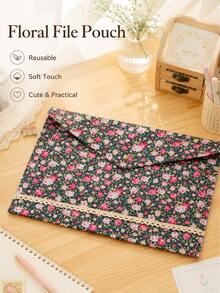 1/2Pcs Random Color Floral Print Fabric File Envelope, Large Capacity Document Storage Folder For Office & Household Paper Bill Organizer - Multiple Styles - View 7