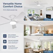 Ceiling Fans With Lights, 40 In Low Profile Ceiling Fan With Light And Remote, Modern Flush Mount Ceiling Fan, LED Dimmable 6 Speed Reversible Quiet, For Bedroom Living Room Kitchen - White - View 10